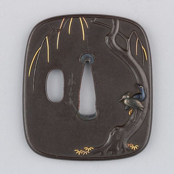 Sword Guard (Tsuba), Iron, gold, copper-gold alloy (shakudō), silver, copper, Japanese 