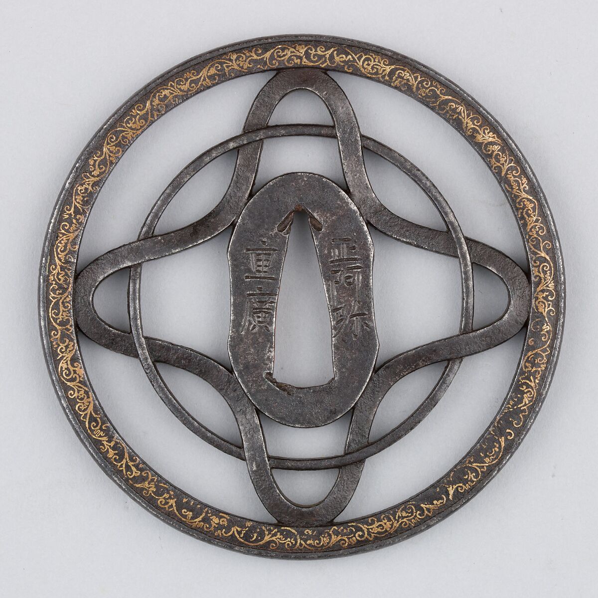 Sword Guard (Tsuba), Iron, gold, copper, Japanese 