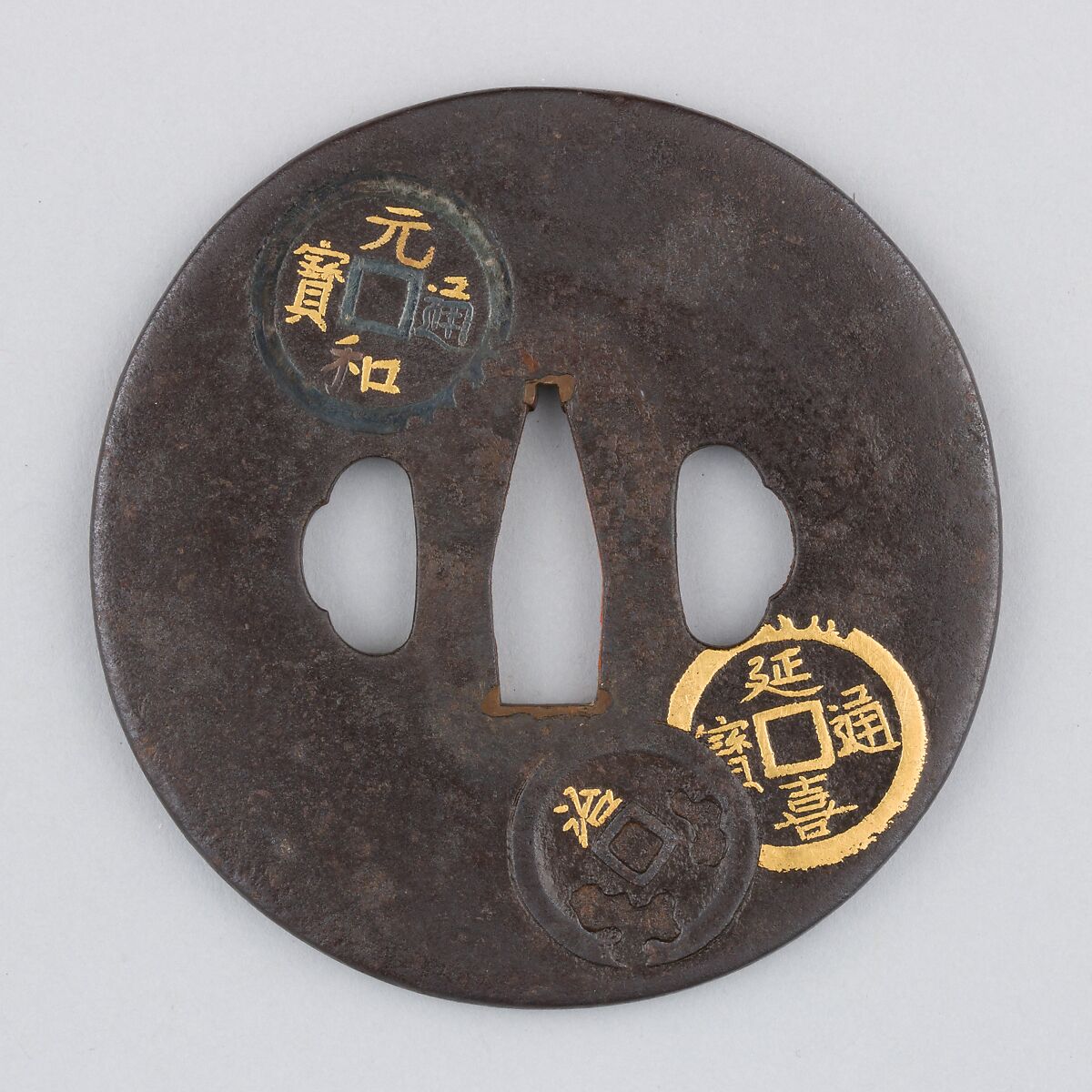 Sword Guard (Tsuba), Iron, gold, silver, copper, Japanese