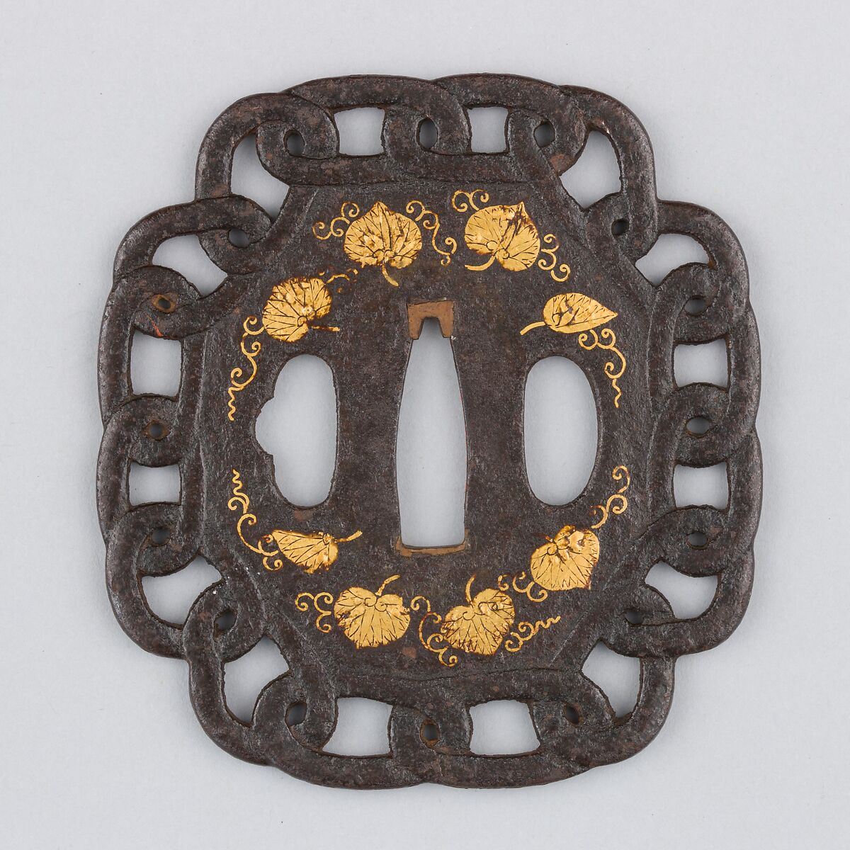Sword Guard (Tsuba), Iron, gold, copper, Japanese