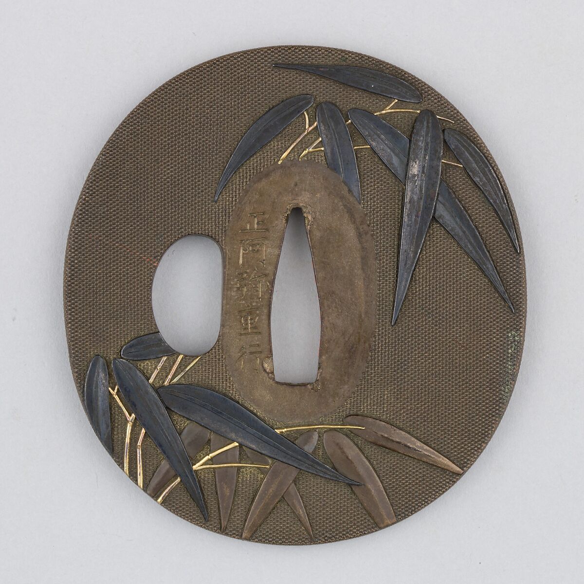 Sword Guard (Tsuba), Copper-silver alloy (shibuichi), copper-gold alloy (shakudō), gold, silver, copper, Japanese 