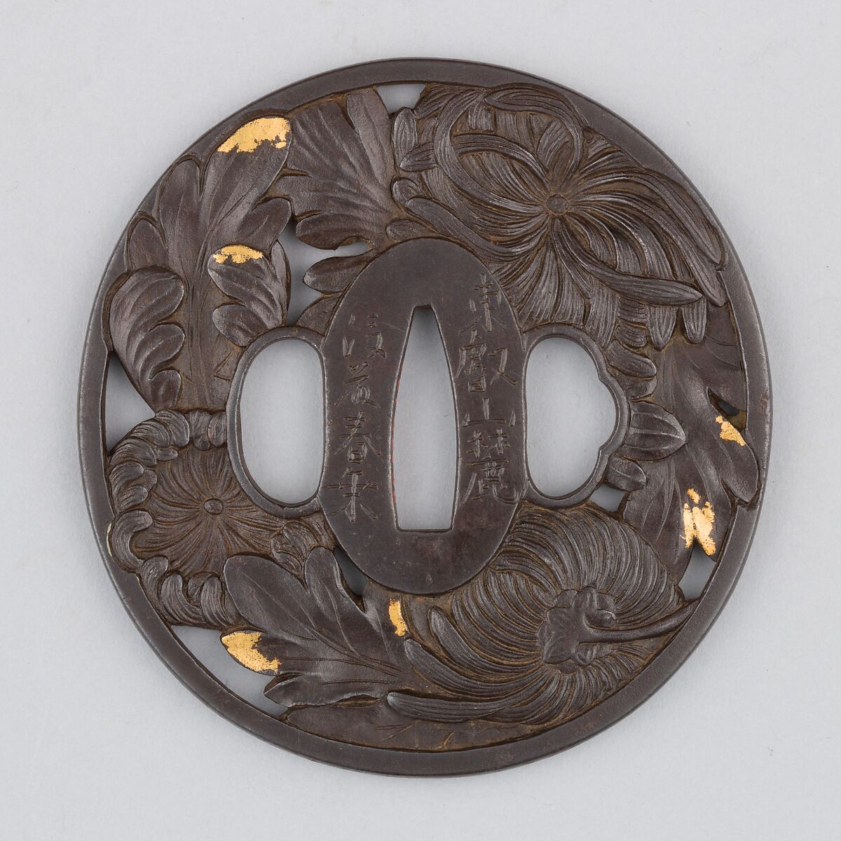 Sword Guard (Tsuba), Iron, gold, copper, Japanese 