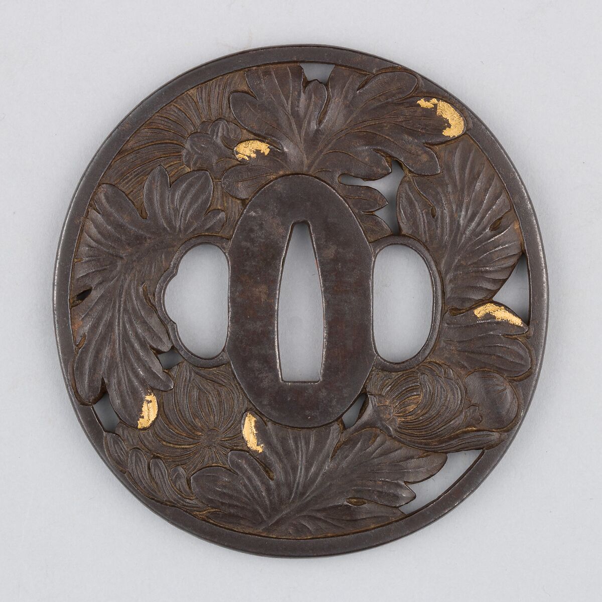 Sword Guard (Tsuba), Iron, gold, copper, Japanese