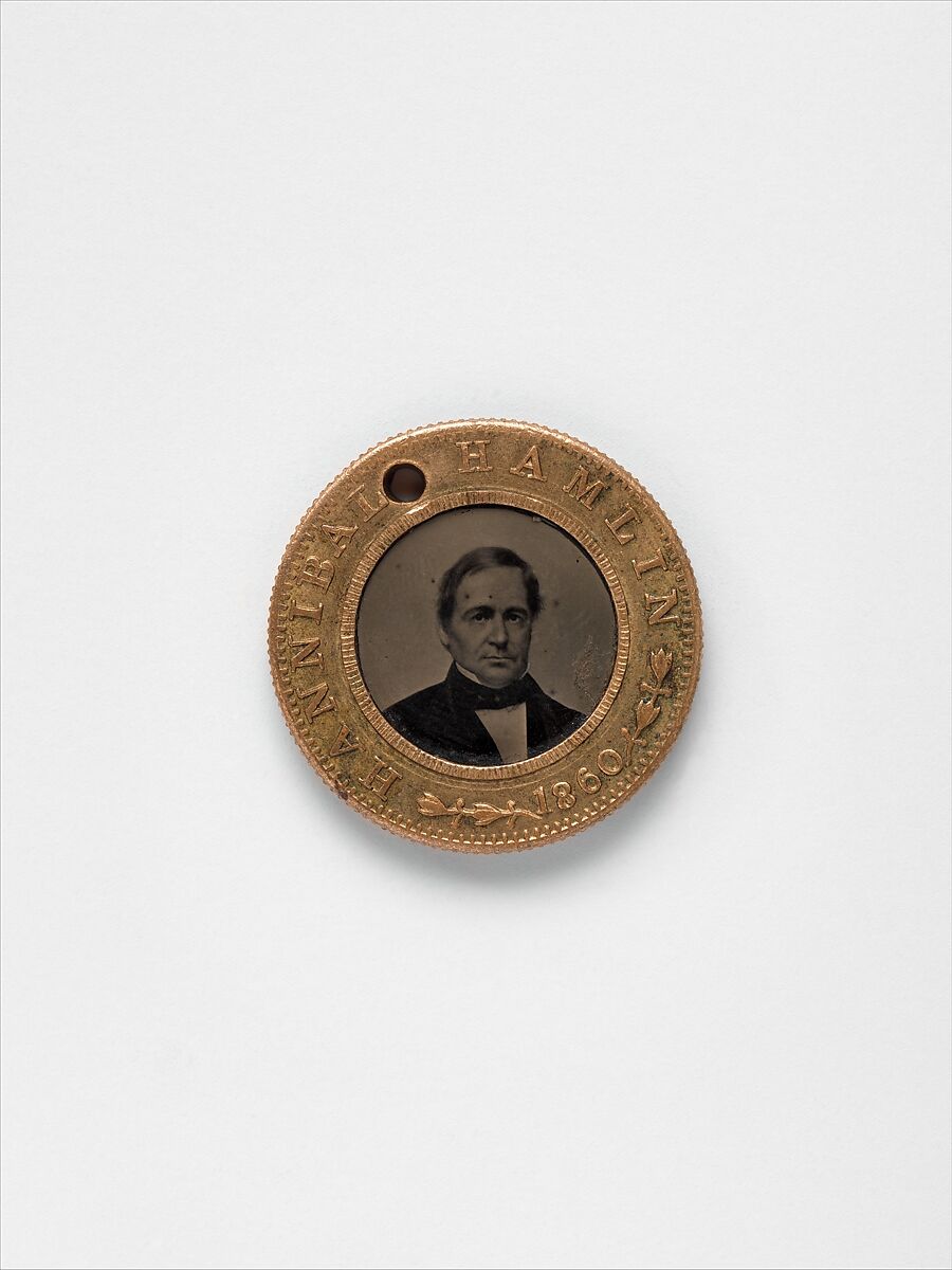 [Presidential Campaign Medal with portraits of Abraham Lincoln and Hannibal Hamlin], Unknown, Tintype