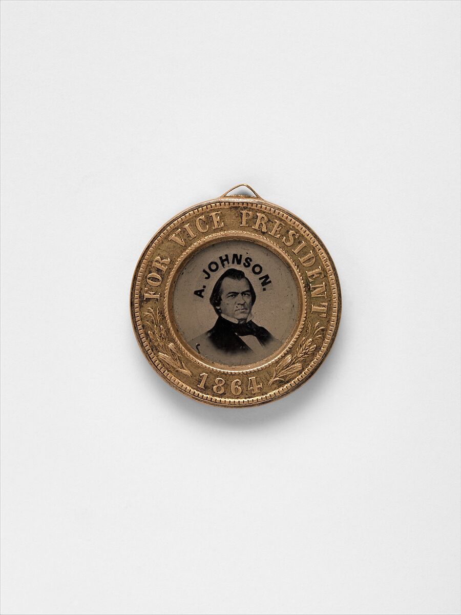 [Presidential Campaign Medal with Portraits of  Abraham Lincoln and Andrew Johnson], Unknown, Tintype