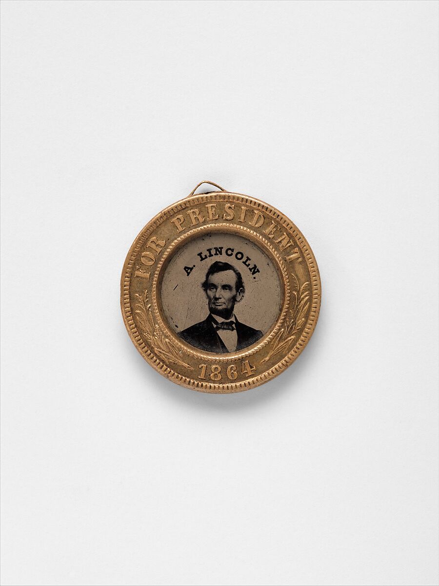 [Presidential Campaign Medal with Portraits of  Abraham Lincoln and Andrew Johnson], Unknown, Tintype