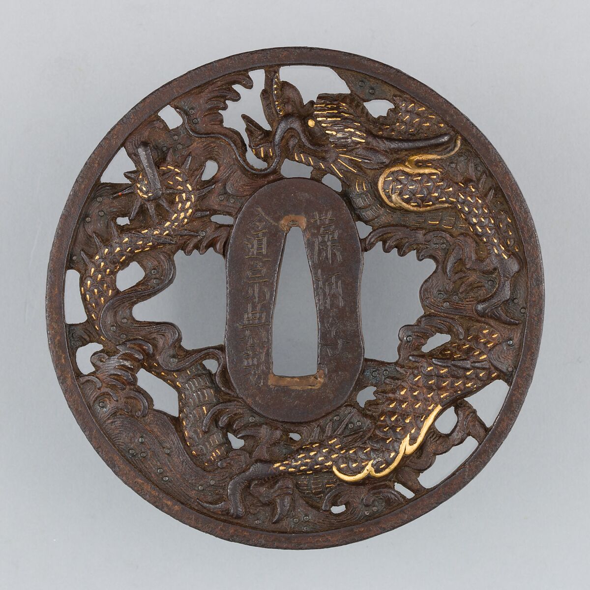 Sword Guard (Tsuba), Iron, gold, copper, Japanese 