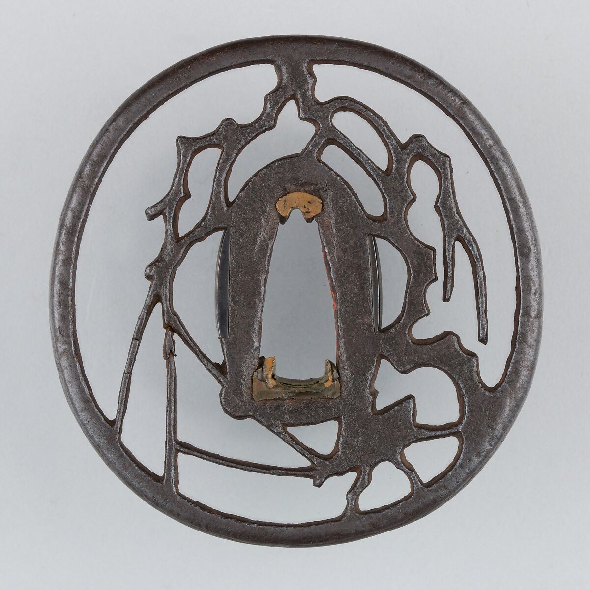 Sword Guard (Tsuba), Akasaka school  Japanese, Iron, copper, Japanese