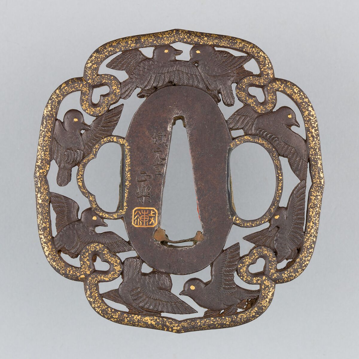 Sword Guard (Tsuba), Iron, gold, copper, Japanese 