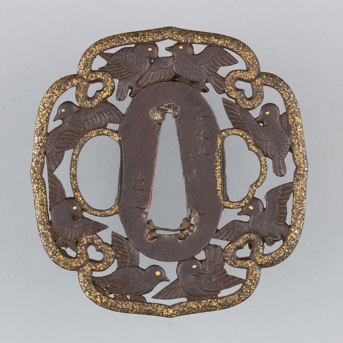 Sword Guard (Tsuba), Iron, gold, copper, Japanese