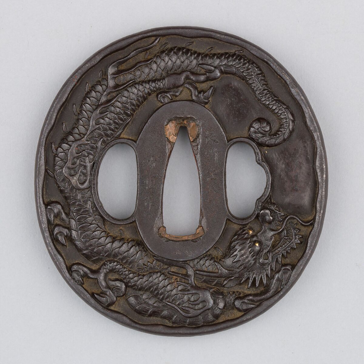 Sword Guard (Tsuba), Iron, gold, copper, Japanese 