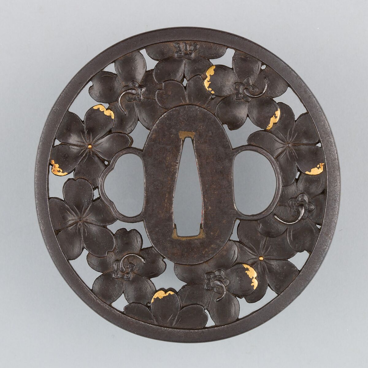 Sword Guard (Tsuba), Iron, gold, copper, Japanese