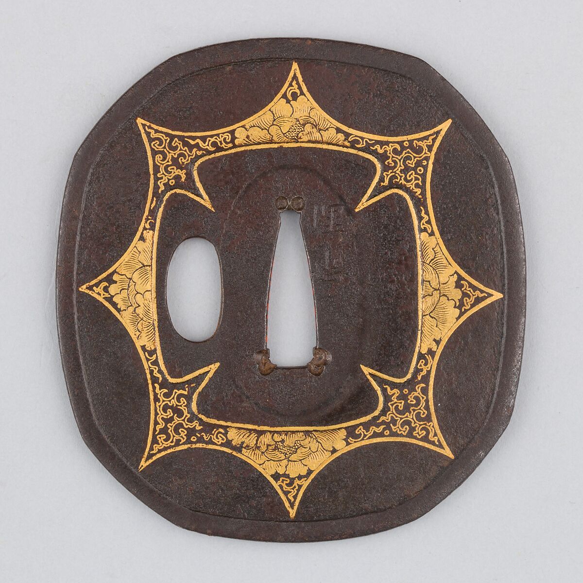 Sword Guard (Tsuba), Iron, gold, copper, Japanese 