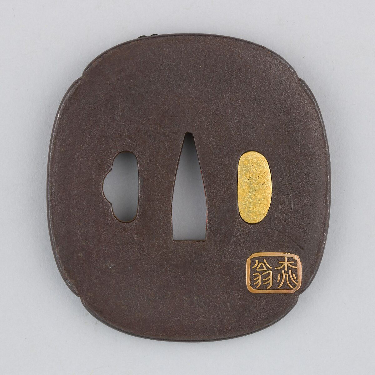 Sword Guard (Tsuba), Iron, gold, copper-gold alloy (shakudō), copper-silver alloy (shibuichi), copper, silver, Japanese