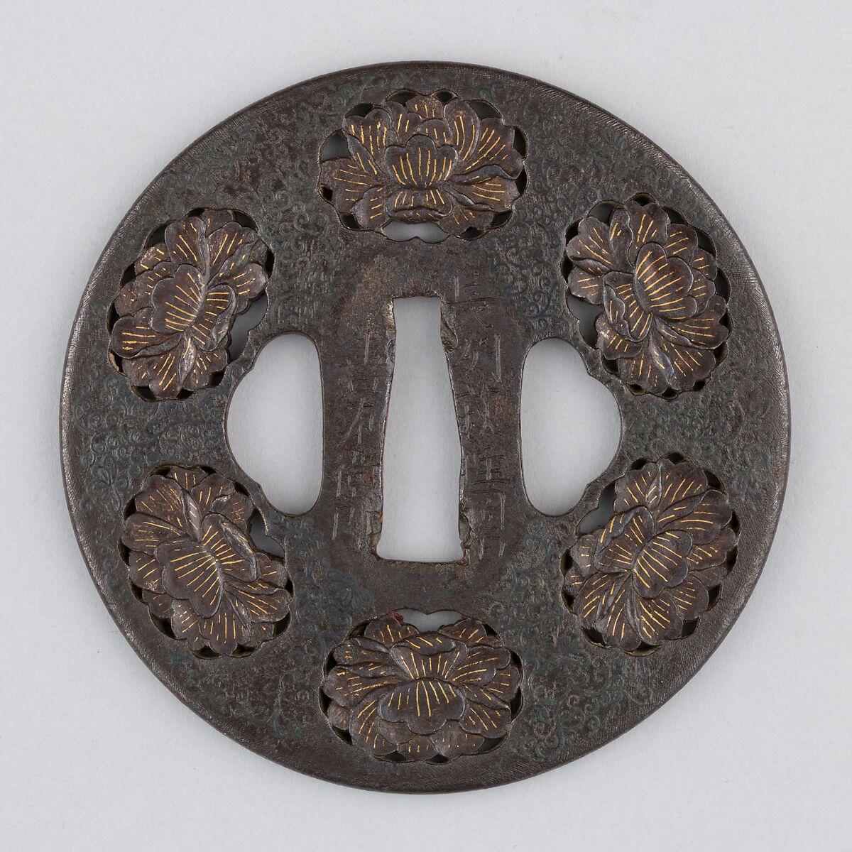 Sword Guard (Tsuba), Iron, gold, silver, copper, Japanese 