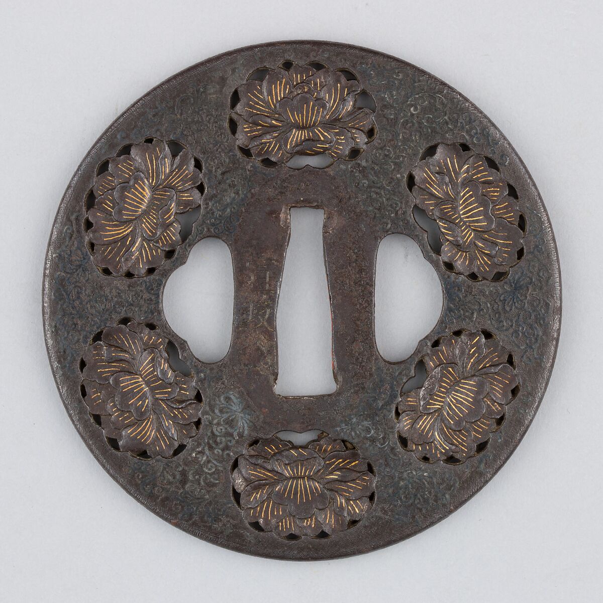 Sword Guard (Tsuba), Iron, gold, silver, copper, Japanese
