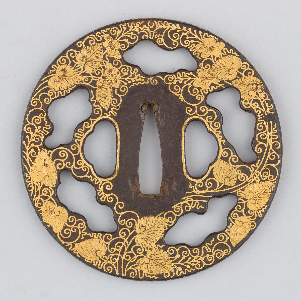 Sword Guard (Tsuba), Iron, gold, copper, Japanese