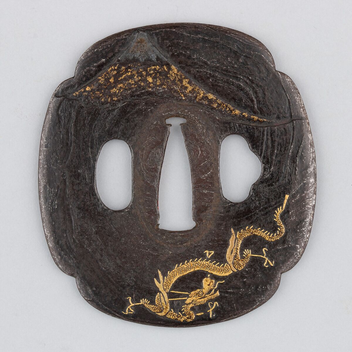 Sword Guard (Tsuba), Iron, gold, silver, copper, Japanese 