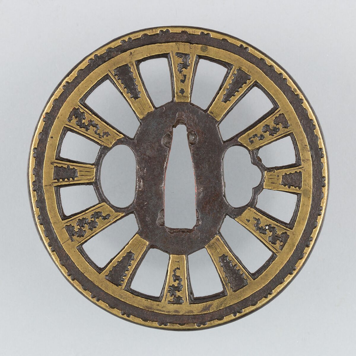 Sword Guard (Tsuba), Iron, brass, copper, Japanese 