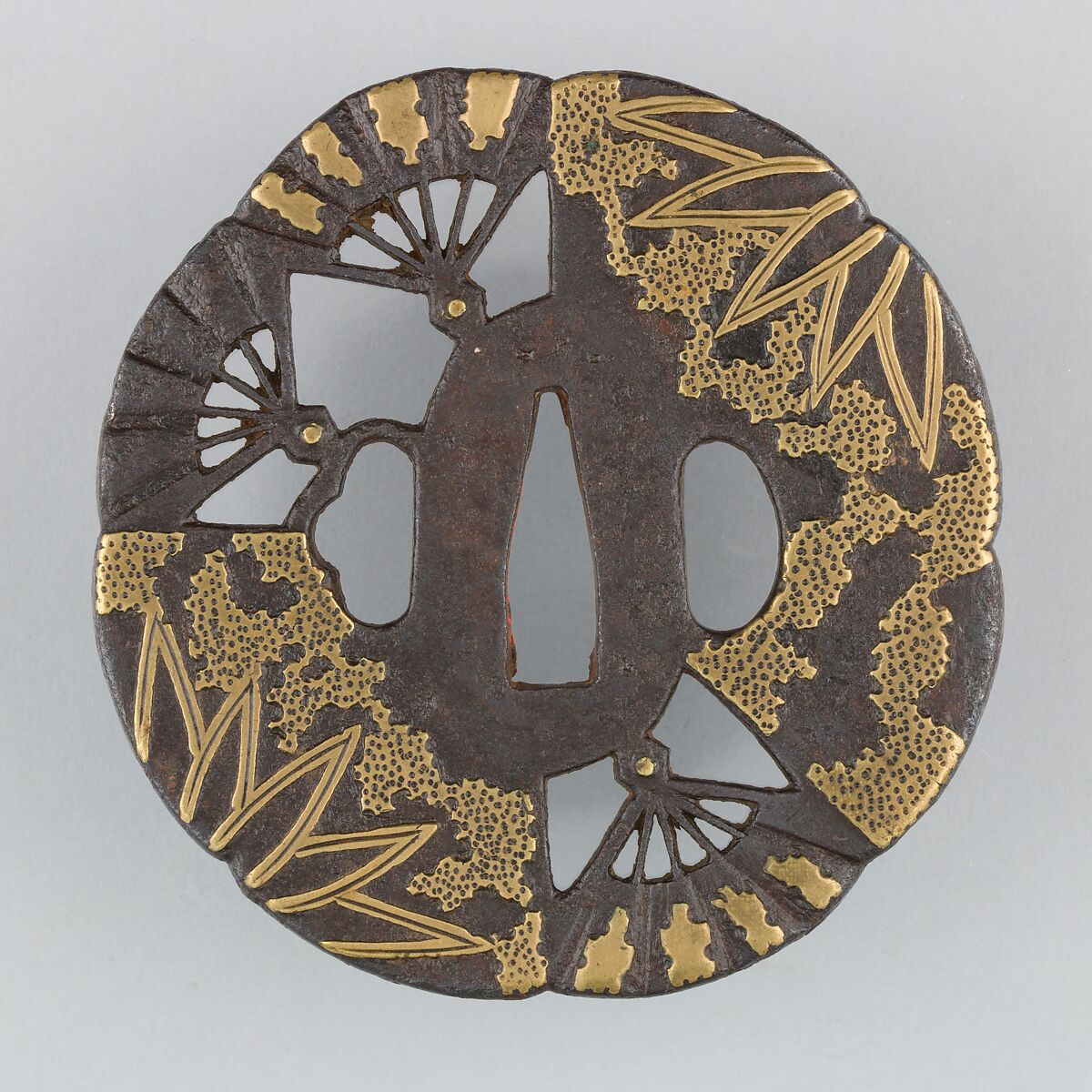 Sword Guard (Tsuba), Iron, brass, copper, Japanese