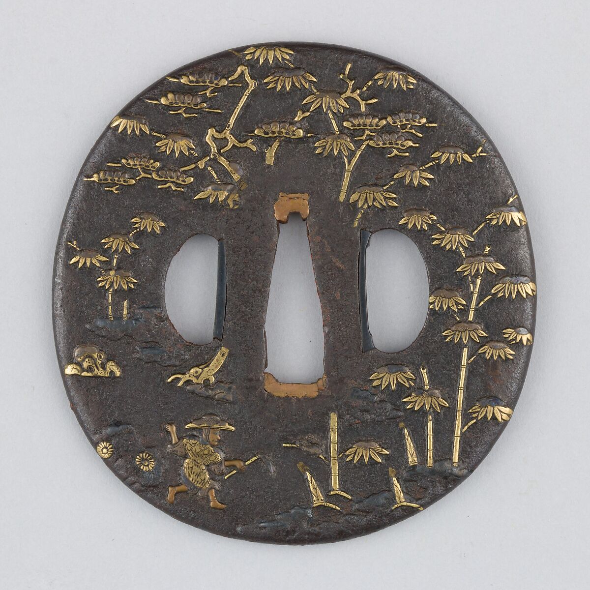 Sword Guard (Tsuba), Iron, brass, silver, copper, Japanese