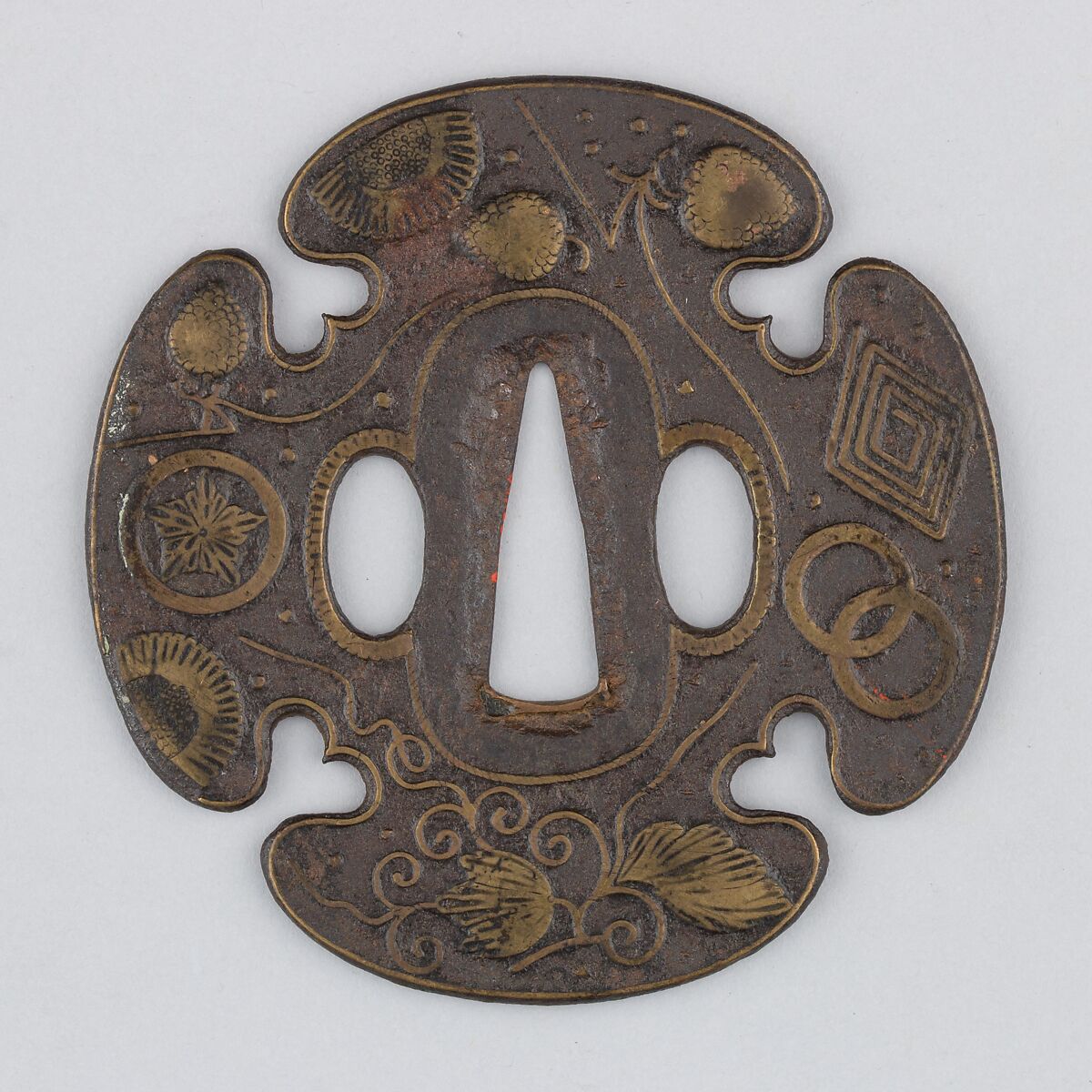 Sword Guard (Tsuba), Iron, copper alloy, copper, probably Vietnamese