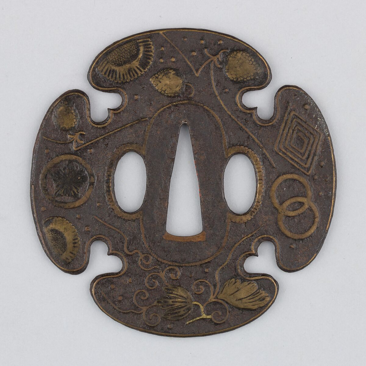 Sword Guard (Tsuba), Iron, copper alloy, copper, probably Vietnamese 