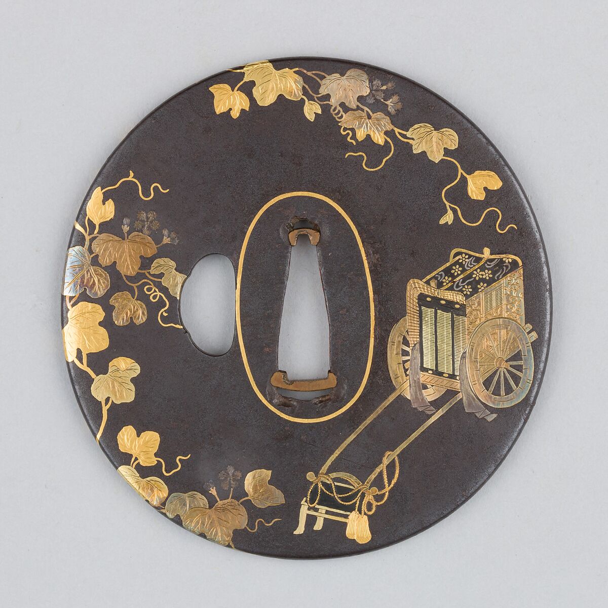 Sword Guard (Tsuba), Iron, gold, copper, Japanese 