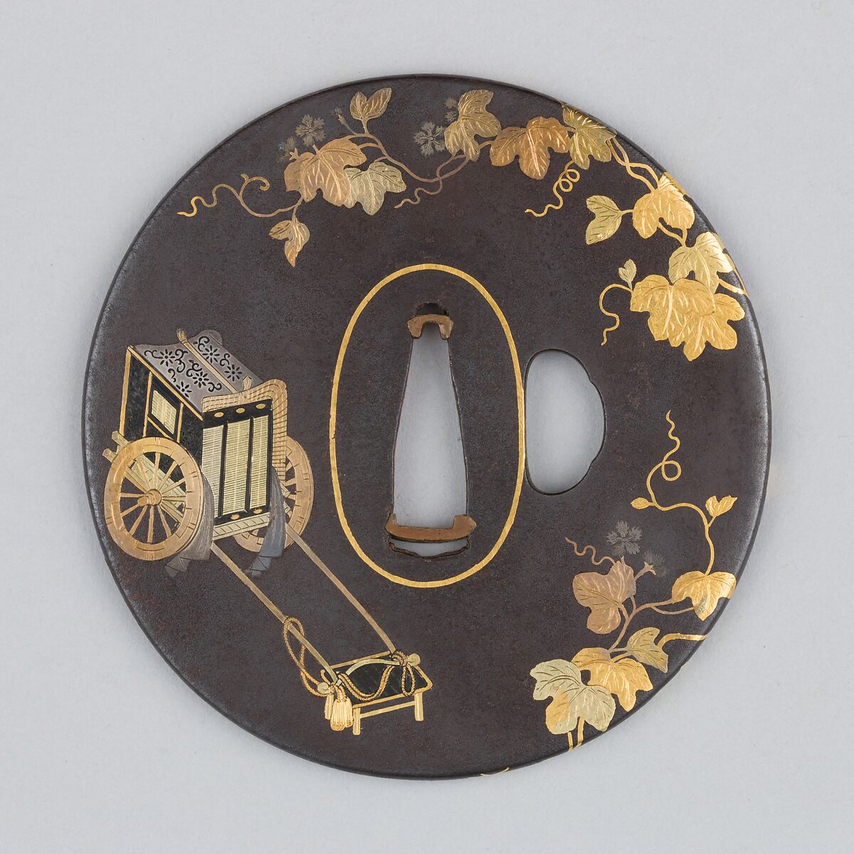 Sword Guard (Tsuba), Iron, gold, copper, Japanese