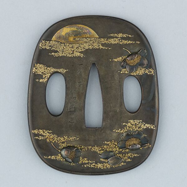 Sword Guard (Tsuba), Copper-silver alloy (shibuichi), gold, silver, copper, Japanese 