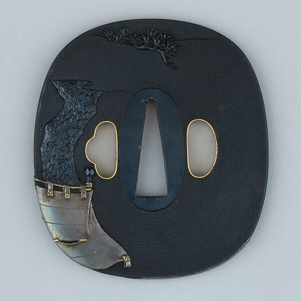 Sword Guard (Tsuba), Copper-gold alloy (shakudō), silver, gold, copper, Japanese