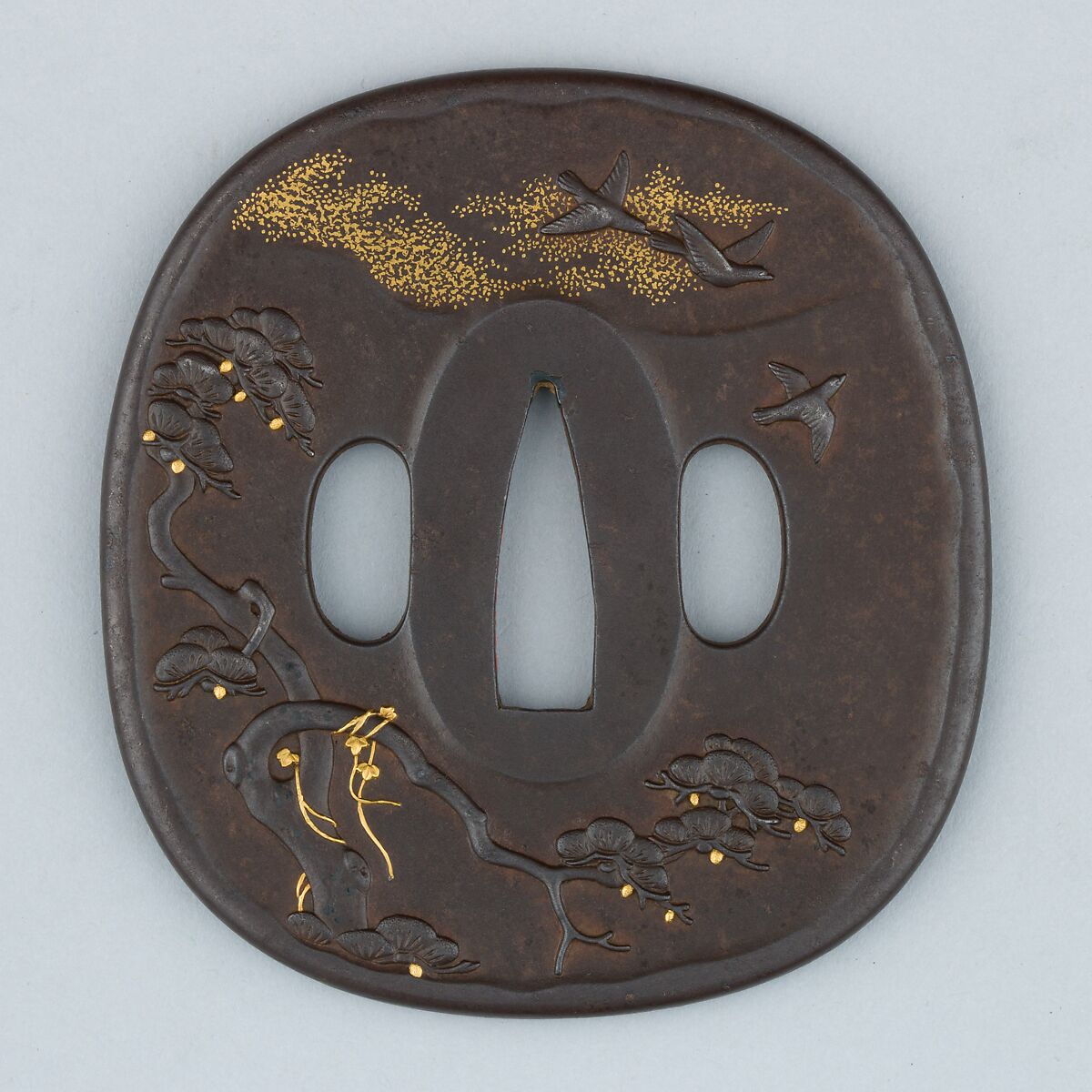 Sword Guard (Tsuba), Iron, gold, silver, copper, Japanese