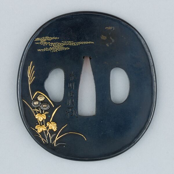Sword Guard (Tsuba), Copper-gold alloy (shakudō), gold, silver, copper, Japanese