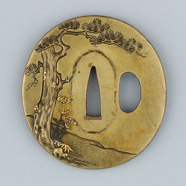 Sword Guard (Tsuba), Copper alloy (sentoku), gold, silver, copper, Japanese