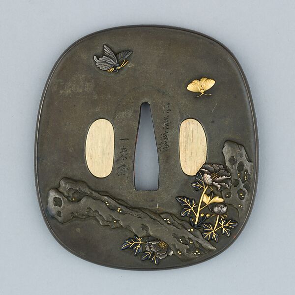 Sword Guard (Tsuba), Copper-silver alloy (shibuichi), iron, copper-gold alloy (shakudō), silver, brass, copper, Japanese 