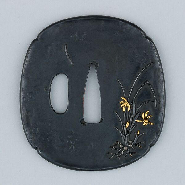 Sword Guard (Tsuba), Copper-gold alloy (shakudō), gold, silver, copper, Japanese 