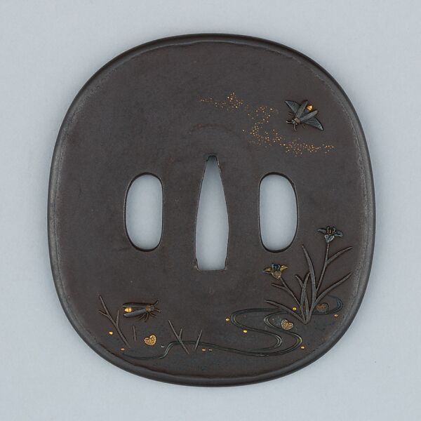 Sword Guard (Tsuba), Iron, gold, silver, copper-silver alloy (shibuichi), copper, Japanese