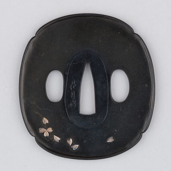 Sword Guard (Tsuba), Copper-gold alloy (shakudō), silver, copper, gold, Japanese