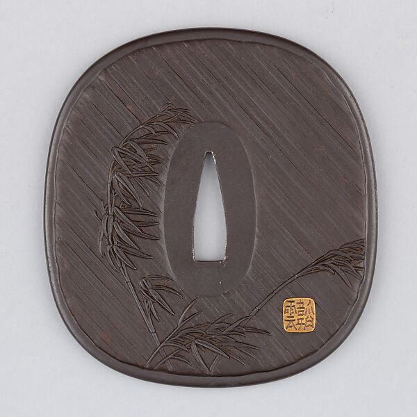 Sword Guard (Tsuba), Iron, copper-gold alloy (shakudō), gold, copper, Japanese