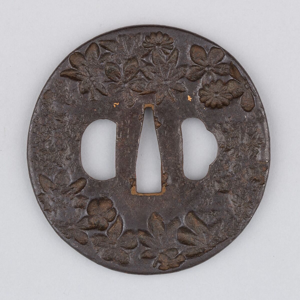 Sword Guard (Tsuba), Iron, gold, copper, Japanese 