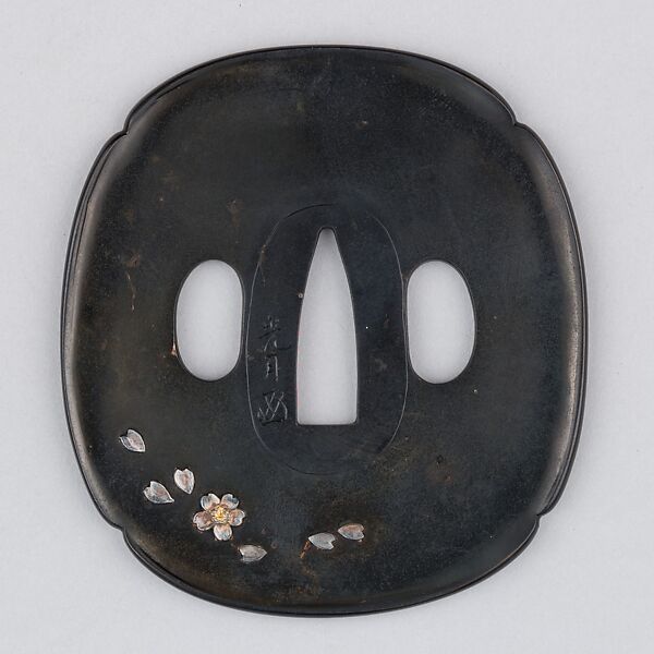 Sword Guard (Tsuba), Copper-gold alloy (shakudō), silver, copper, Japanese