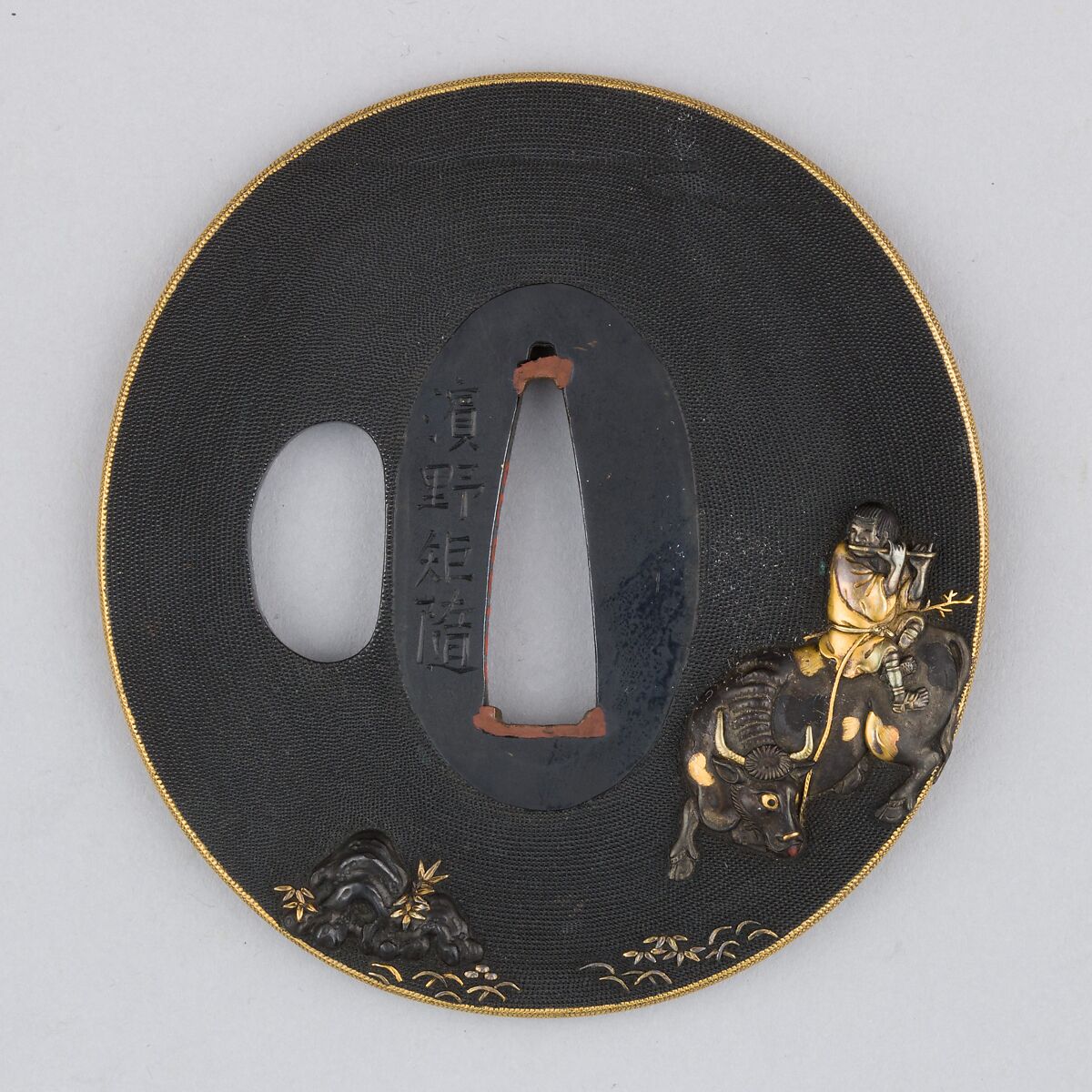 Sword Guard (Tsuba), Copper-gold alloy (shakudō), gold, silver, copper-silver alloy (shibuichi), bronze, copper, Japanese 