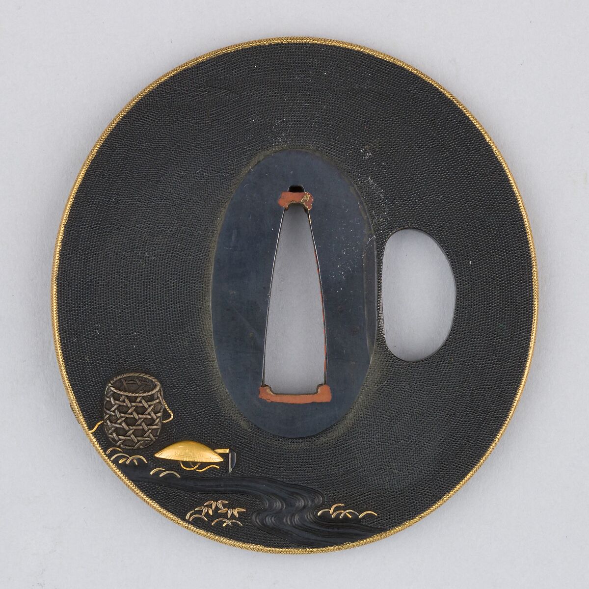 Sword Guard (Tsuba), Copper-gold alloy (shakudō), gold, silver, copper-silver alloy (shibuichi), bronze, copper, Japanese
