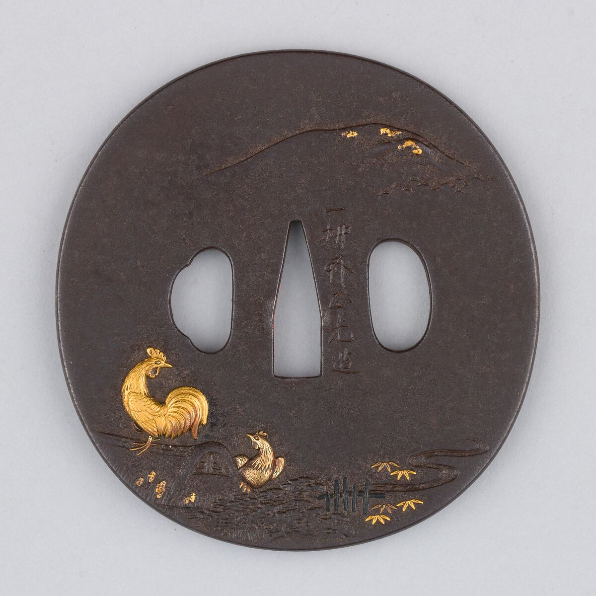 Sword Guard (Tsuba), Iron, gold, silver, copper, Japanese