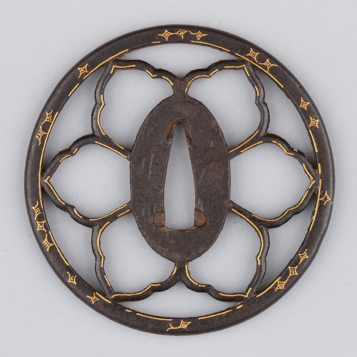 Sword Guard (Tsuba), Iron, gold, copper, Japanese 