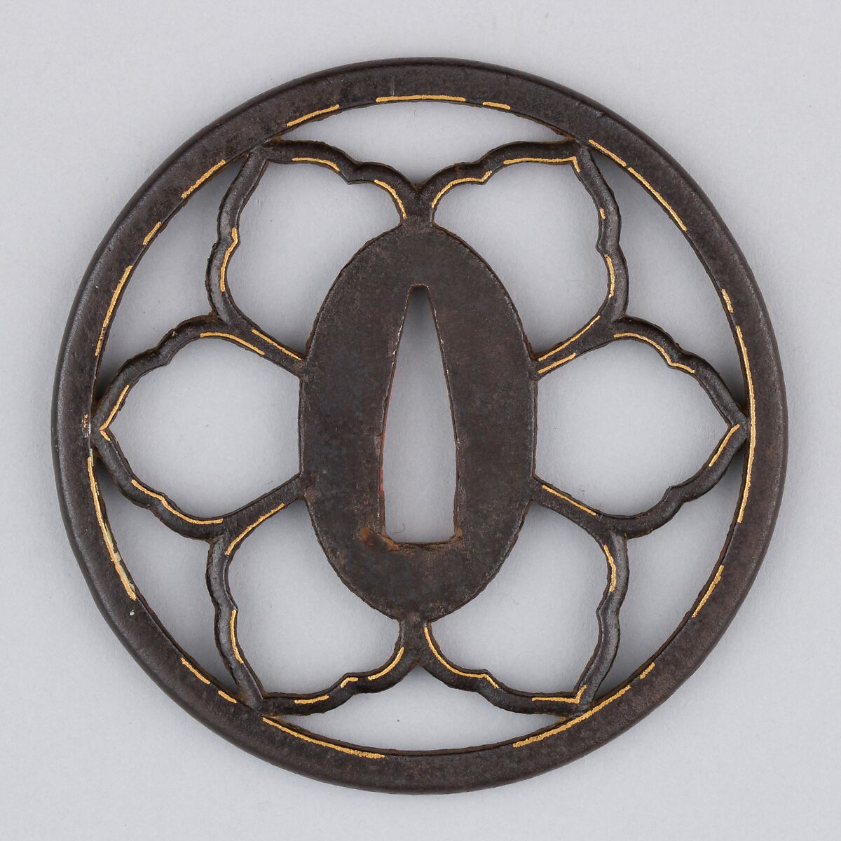 Sword Guard (Tsuba), Iron, gold, copper, Japanese