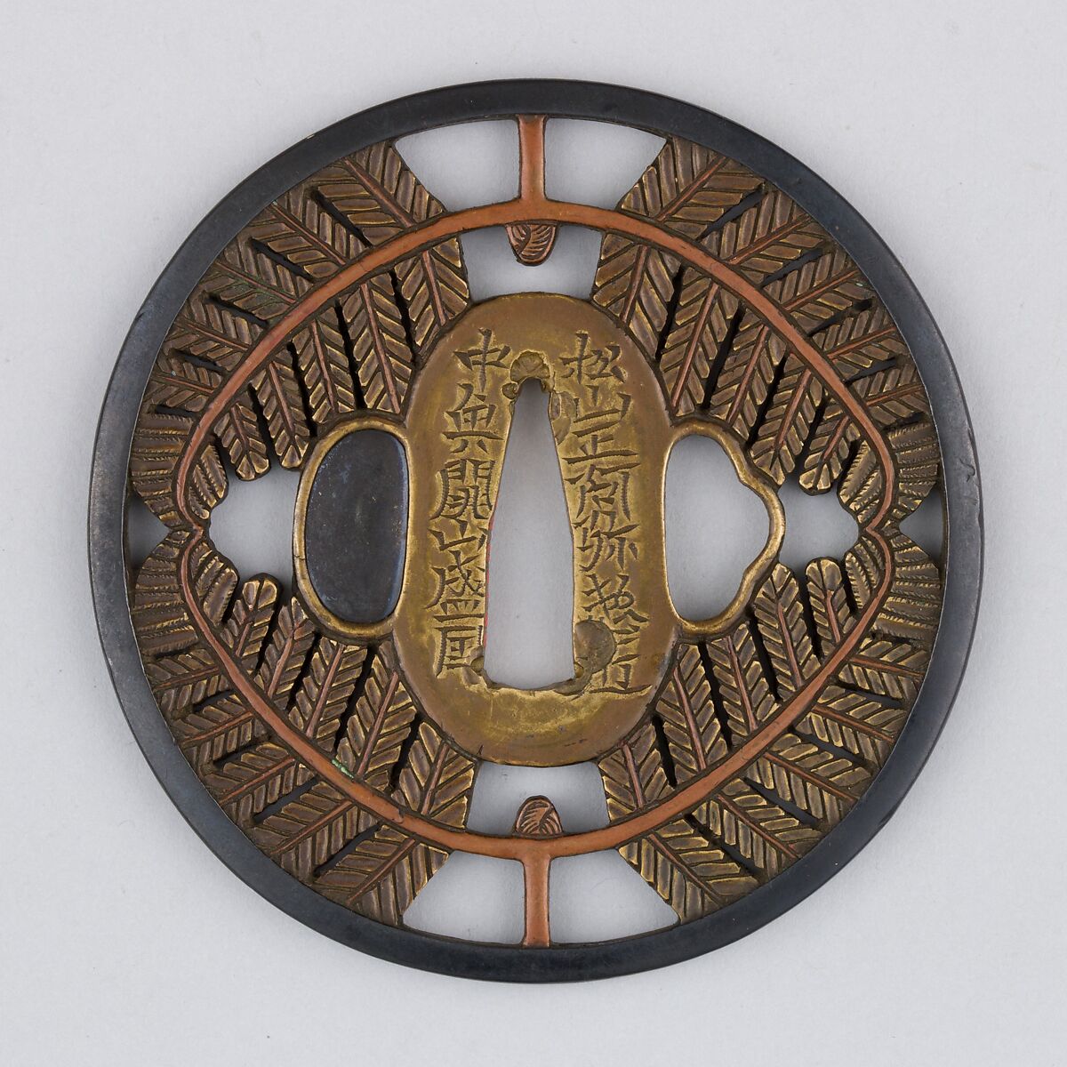 Sword Guard (Tsuba), Copper alloy (sentoku), copper, copper-gold alloy (shakudō), Japanese 