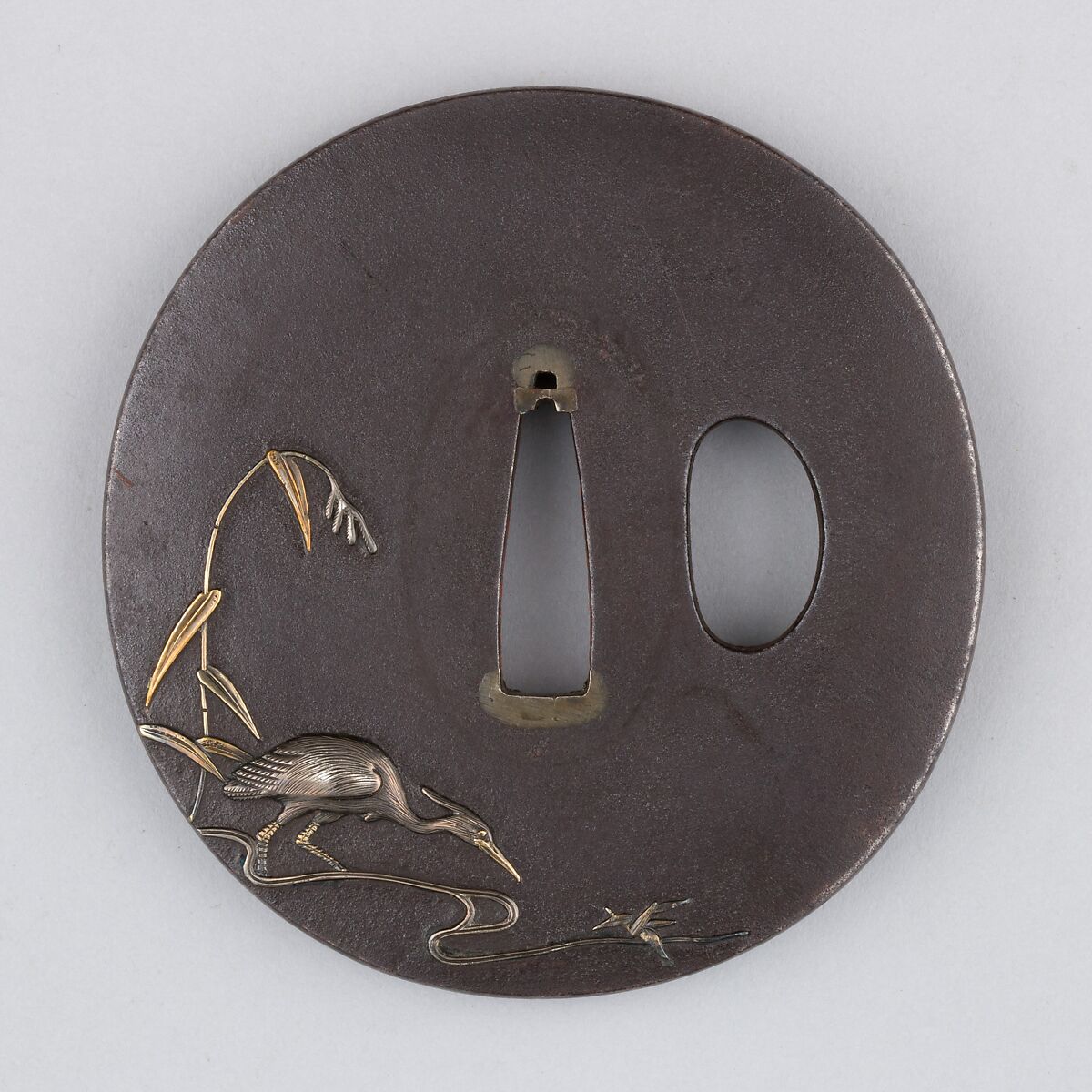 Sword Guard (Tsuba), Inscribed by Ichinomiya Nagatsune (Japanese, 1721–1786), Iron, silver, Japanese