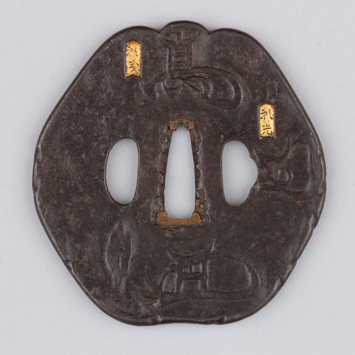 Sword Guard (Tsuba), Iron, gold, copper, Japanese 