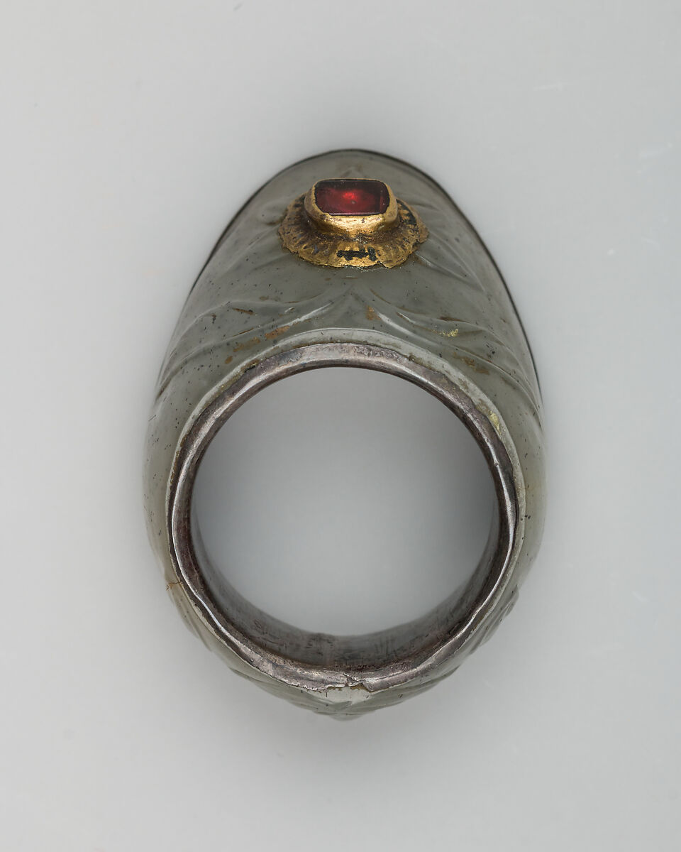 Archer's Ring, Silver, gold, jade, gem, Turkish 